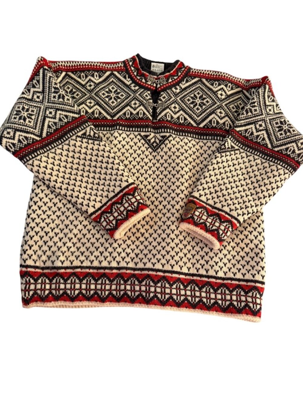Dale of Norway Mens Fair Isle Pattern Knit Sweater Size Large Wool Cream Vintage